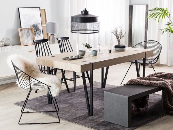Jedálenský stôl svetlé drevo MDF doska čierne kovové nohy 150 x 90 cm obdĺžnikový moderný industriálny štýl