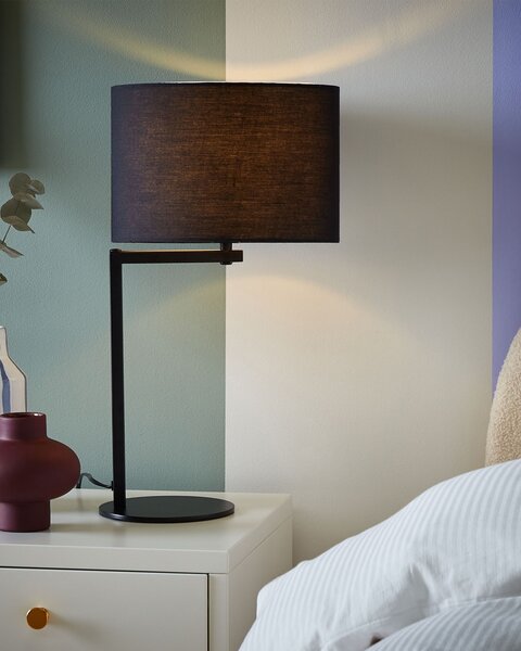 Stolná lampa čierna kovová polyester 49 cm okrúhle tienidlo nočná lampa moderná spálňa obývacia izba