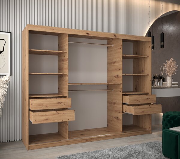 NovýNábytok.sk Šatníková skriňa 250 cm Mokka (dub artisan). Akcia -20%. Vlastná spoľahlivá doprava až k Vám domov. 1126039