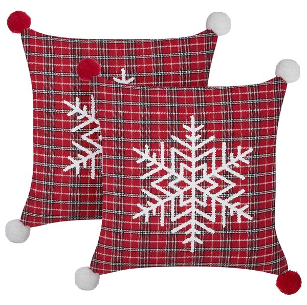 Sada 2 dekoratívnych vankúšov červená polyester 45 x 45 cm štvorcová tartan vianočný vzor