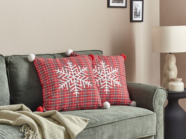 Sada 2 dekoratívnych vankúšov červená polyester 45 x 45 cm štvorcová tartan vianočný vzor