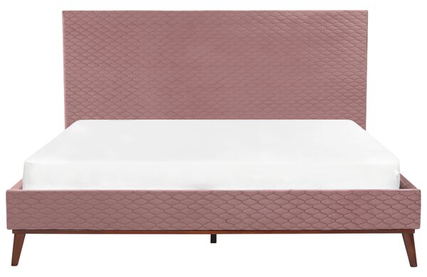 Posteľ ružová zamatová s rámom 180 x 200 cm s čelom jednolôžko moderný retro štýl