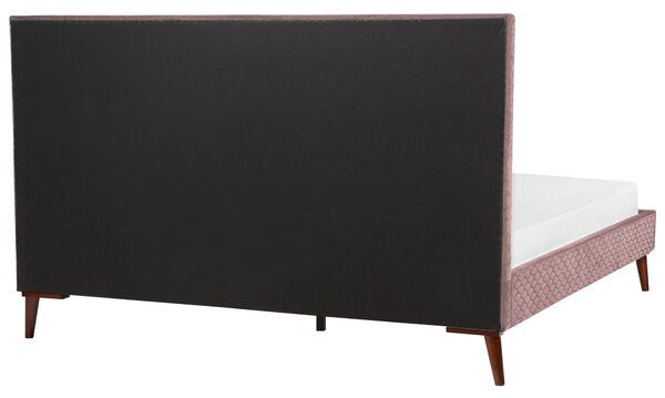 Posteľ ružová zamatová s rámom 180 x 200 cm s čelom jednolôžko moderný retro štýl