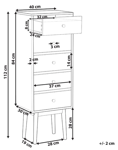 Komoda svetlé drevo viacfarebná MDF matný maľovaný povrch 112 x 40 cm úložný priestor 5 zásuviek moderný vintage štýl obývačka spálňa