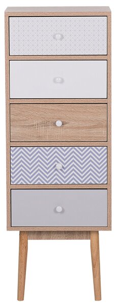 Komoda svetlé drevo viacfarebná MDF matný maľovaný povrch 112 x 40 cm úložný priestor 5 zásuviek moderný vintage štýl obývačka spálňa