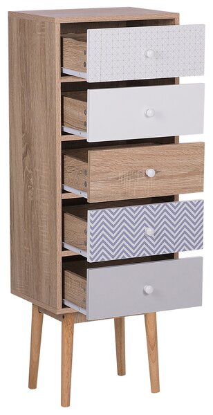 Komoda svetlé drevo viacfarebná MDF matný maľovaný povrch 112 x 40 cm úložný priestor 5 zásuviek moderný vintage štýl obývačka spálňa