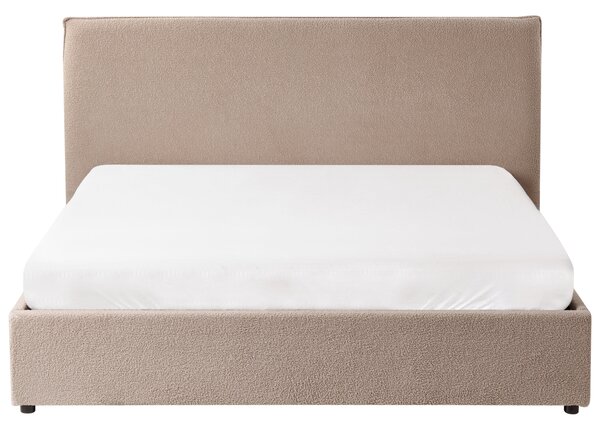 Posteľ s úložným priestorom sivobéžová buklé čalúnenie 160 x 200 cm klasické čelo drevené lamely spálňa