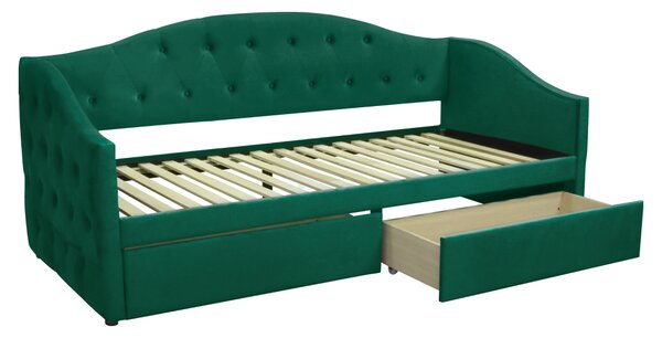 KONDELA Posteľ s úložným priestorom, 90x200, zelená Velvet látka, ZASKA