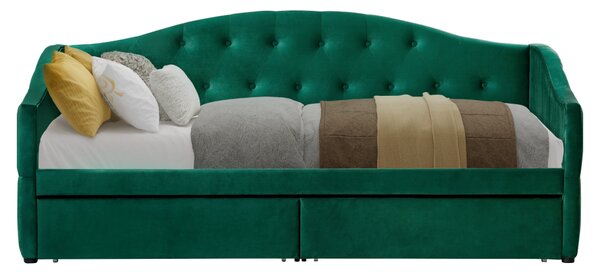 KONDELA Posteľ s úložným priestorom, 90x200, zelená Velvet látka, ZASKA