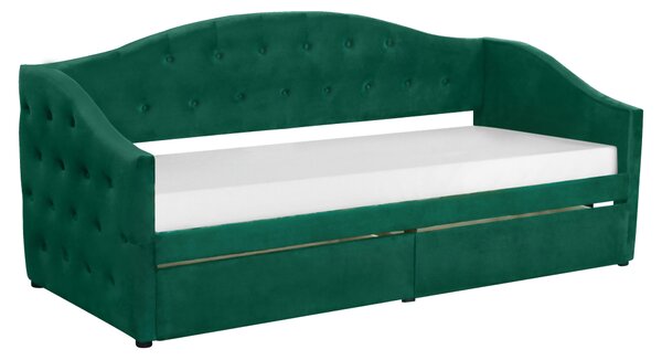 KONDELA Posteľ s úložným priestorom, 90x200, zelená Velvet látka, ZASKA
