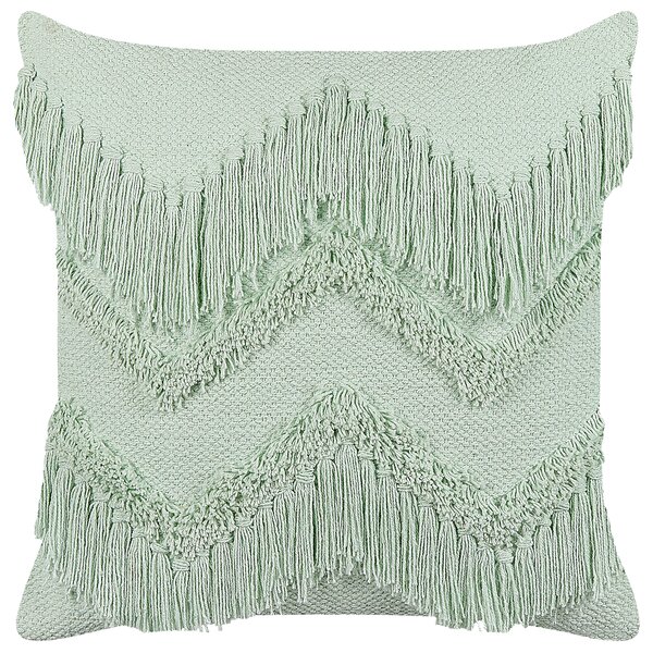 Dekoratívny vankúš svetlozelený bavlnený 45 x 45 cm so strapcami boho dizajn bytové doplnky