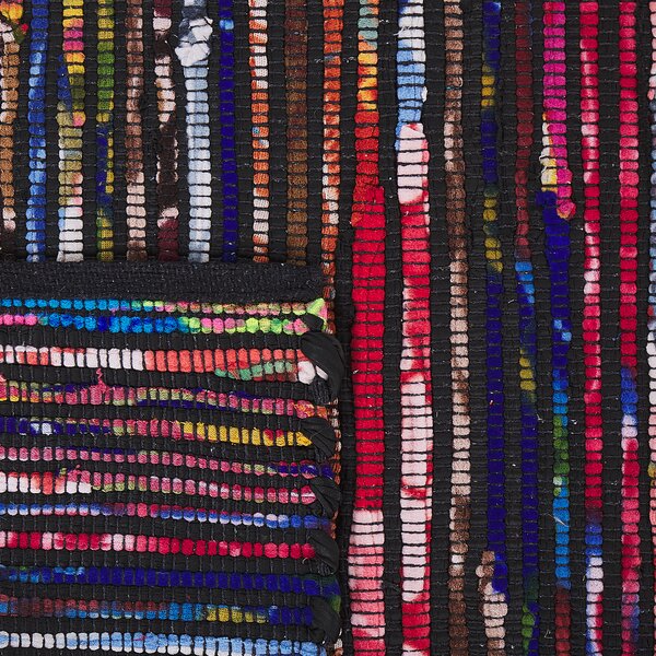 Koberec tmavý viacfarebný bavlnený 80 x 150 cm obdĺžnikový ručne vyrobený boho eklektický