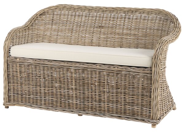 Záhradná lavička s taburetom prírodná ratanová krémovobiely podsedák 141 cm interiér exteriér boho štýl záhrada terasa balkón
