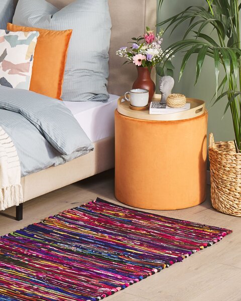 Koberec tmavý viacfarebný bavlnený 80 x 150 cm obdĺžnikový ručne vyrobený boho eklektický