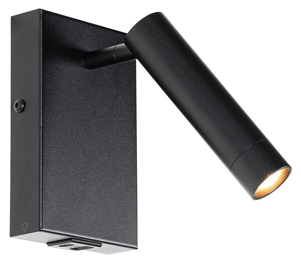 Moderná nástenná lampa čierna s nastaviteľným USB - Croft