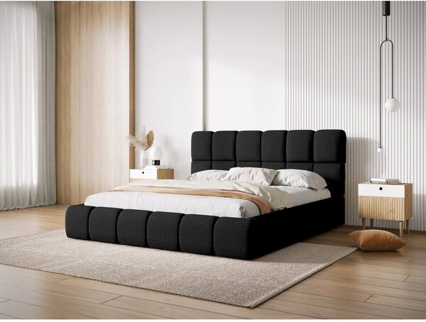 Čierna čalúnená dvojlôžková posteľ s úložným priestorom s roštom 180x200 cm Bellis – Micadoni Home