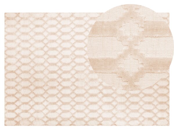 Koberec béžový viskózový 140 x 200 cm s geometrickým vzorom ručne tkaný plochý obdĺžnikový