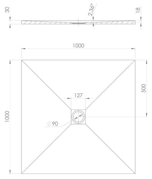 Polysan Polysan, TRENECA sprchová vanička z liateho mramoru s možnosťou úpravy rozmeru 100x100cm, biela matná, 84301.11