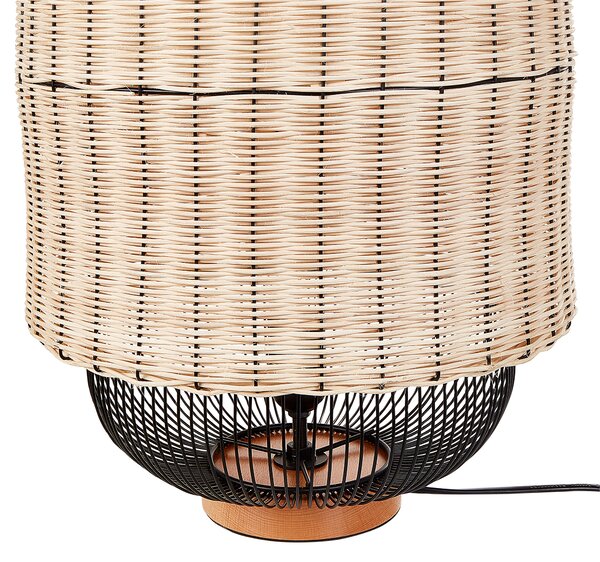 Stolová lampa prírodná a čierna ratanové tienidlo čierny kovový podstavec nočné svietidlo obývačka spálňa