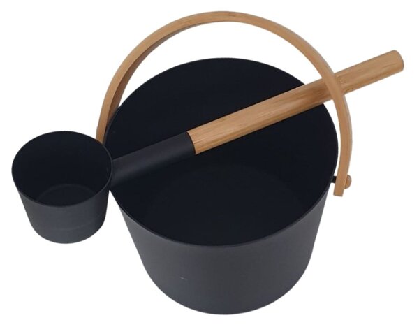 Harvia set vedro 4L s naberačkou 42cm, matný nerez a drevo
