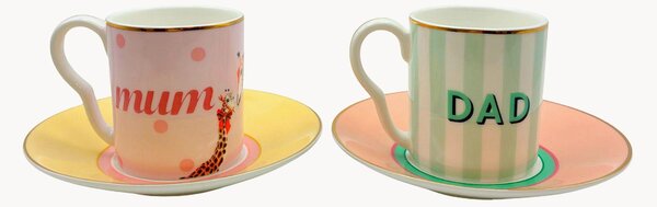 Šálky's podšálkami z jemného kostného porcelánu Mum & Dad, 2 ks