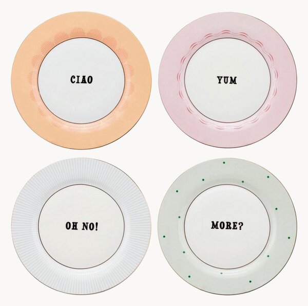 Raňajkové taniere z jemného kostného porcelánu Slogan, 4 ks