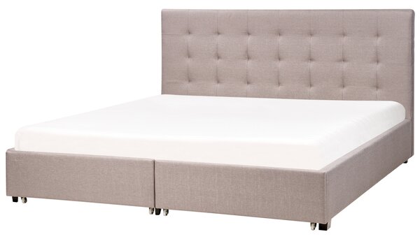 Posteľ s úložným priestorom svetlosivá látkové čalúnenie 180 x 200 cm vysoké prešívané čelo moderný štýl spálňa