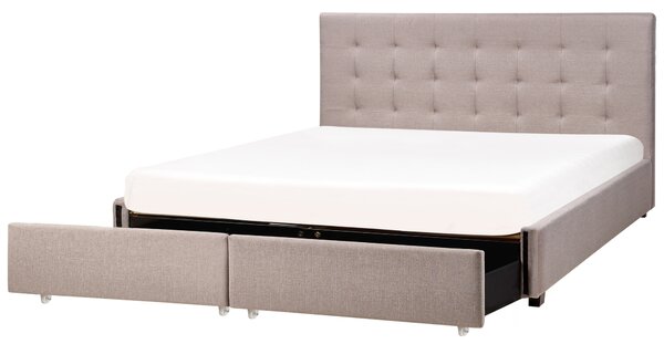 Posteľ s úložným priestorom svetlosivá látkové čalúnenie 180 x 200 cm vysoké prešívané čelo moderný štýl spálňa
