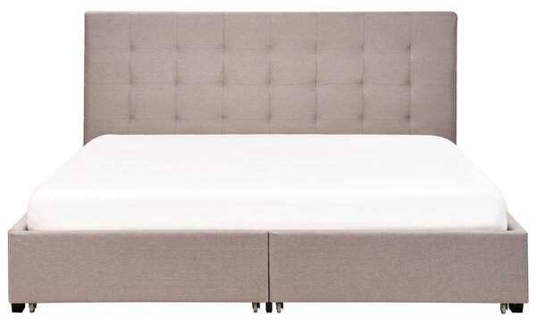 Posteľ s úložným priestorom svetlosivá látkové čalúnenie 180 x 200 cm vysoké prešívané čelo moderný štýl spálňa