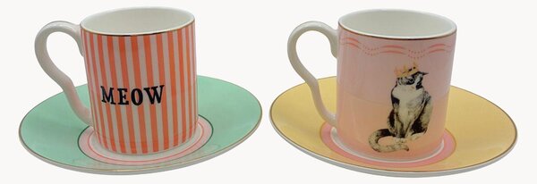 Šálky's podšálkami z jemného kostného porcelánu Cat, 2 ks