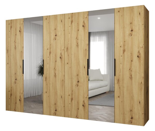 NovýNábytok.sk Šatníková skriňa 300 cm Mirabella 2 (dub artisan + čierna). Akcia -20%. Vlastná spoľahlivá doprava až k Vám domov. 1126435