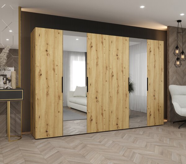 NovýNábytok.sk Šatníková skriňa 300 cm Mirabella 2 (dub artisan + čierna). Akcia -20%. Vlastná spoľahlivá doprava až k Vám domov. 1126435