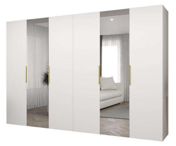NovýNábytok.sk Šatníková skriňa 300 cm Mirabella 2 (biela + zlatá). Akcia -20%. Vlastná spoľahlivá doprava až k Vám domov. 1126439