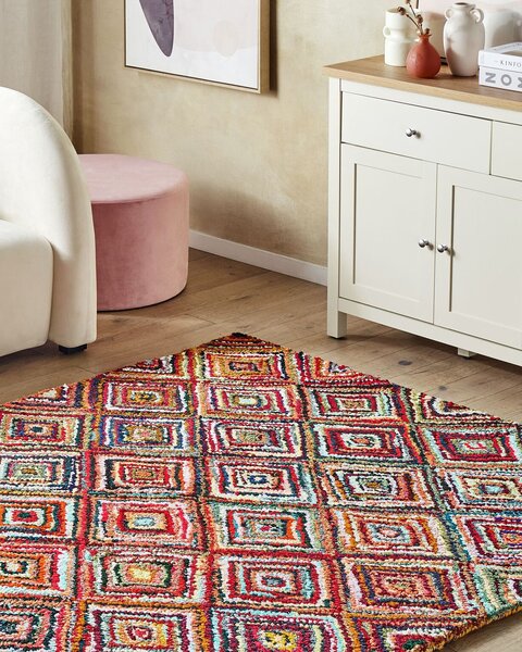 Koberec viacfarebný bavlna polyester 140 x 200 cm ručná výroba boho dizajn obývacia izba