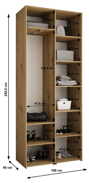 NovýNábytok.sk Šatníková skriňa 100 cm Carmela 40-4 (biela + čierna). Akcia -19%. Vlastná spoľahlivá doprava až k Vám domov. 1126633