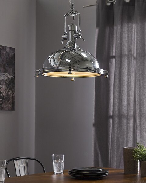 Závesná lampa strieborné kovové tienidlo okrúhle stropné svietidlo industriálne osvetlenie