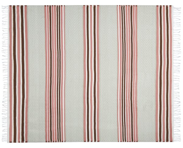 Deka ružová béžová akryl polyester 130 x 170 cm prikrývka na posteľ geometrický vzor strapce obývačka spálňa
