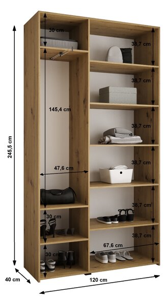 NovýNábytok.sk Šatníková skriňa 120 cm Carmela 40-4 (biela + čierna). Akcia -19%. Vlastná spoľahlivá doprava až k Vám domov. 1126641