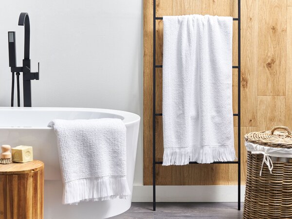 Sada 2 uterákov biela bavlna polyester froté uteráky 100 x 150 cm doplnky do kúpeľne