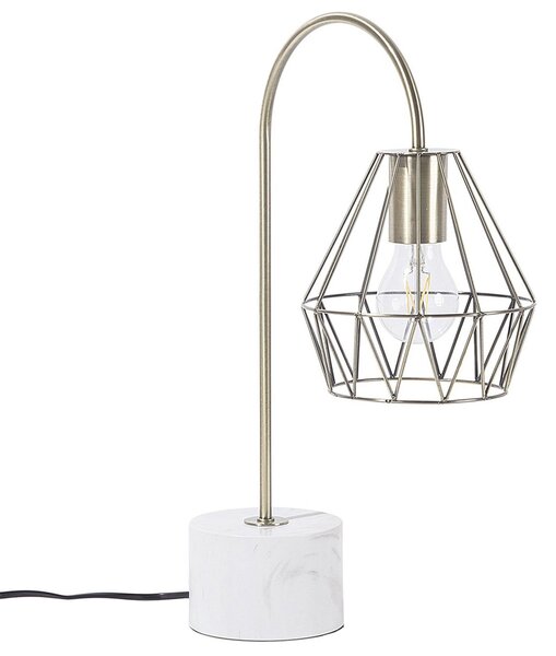 Stolná lampa biela mosadzná 50 cm kovové tienidlo tvar diamantu okrúhly stojan mramorový vzhľad obývačka spálňa