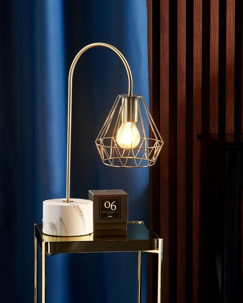 Stolná lampa biela mosadzná 50 cm kovové tienidlo tvar diamantu okrúhly stojan mramorový vzhľad obývačka spálňa