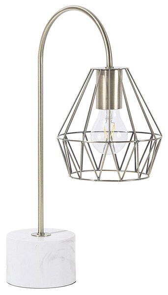Stolná lampa biela mosadzná 50 cm kovové tienidlo tvar diamantu okrúhly stojan mramorový vzhľad obývačka spálňa