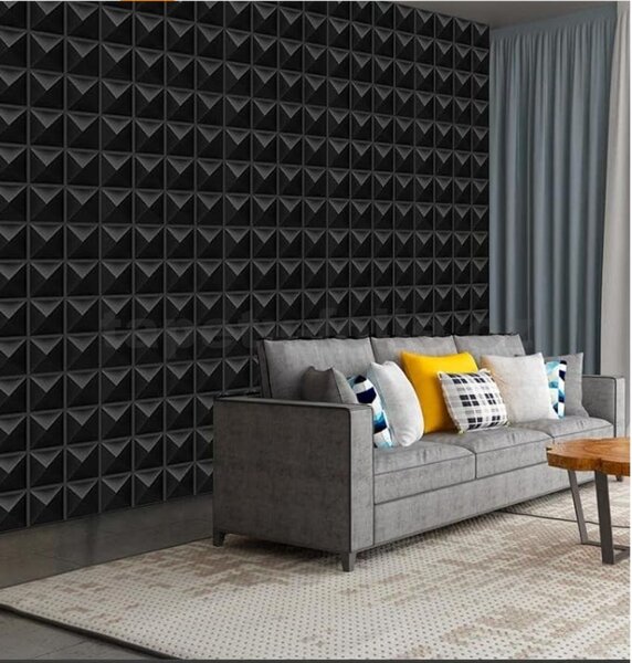 Obkladové panely 3D PVC 11004, rozmer 500 x 500 mm, Pyramids black, IMPOL TRADE