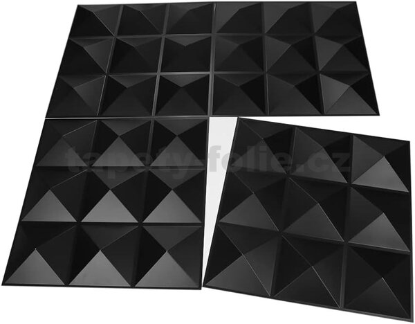 Obkladové panely 3D PVC 11004, rozmer 500 x 500 mm, Pyramids black, IMPOL TRADE
