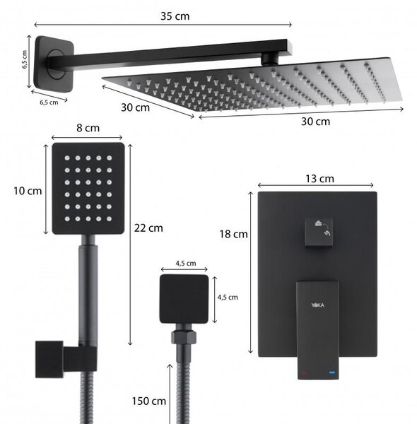 Erga Dual, podomietková sprchová súprava s dažďovou hlavicou 30x30 cm, i-BOX inštalačný systém, čierna matná, ERG-YKA-BP.DUAL30-BLK