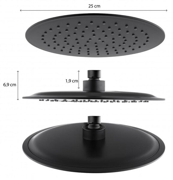 Erga Erga, SLIM sprchová hlavica s priemerom 25cm, čierna matná, ERG-YKA-BP.BRG25-BLK