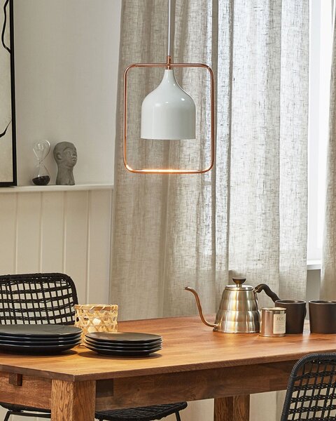 Závesná lampa biela kovová 121 cm medený rám na strop industriálny štýl kuchyňa jedáleň