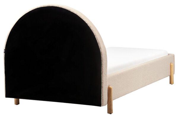 Posteľ béžová buklé čalúnená 90 x 200 cm minimalistický retro dizajn zaoblené čelo postele