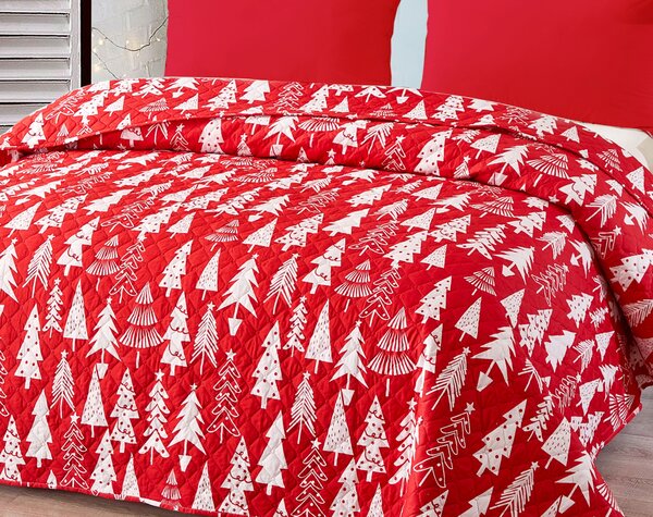 Červený prehoz na posteľ CHRISTMAS TREES Rozmer: 220 x 240 cm