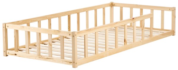 Detská posteľ svetlohnedá borovicové drevo 90 x 200 cm nízka konštrukcia s lamelovým rámom moderný štýl detská izba